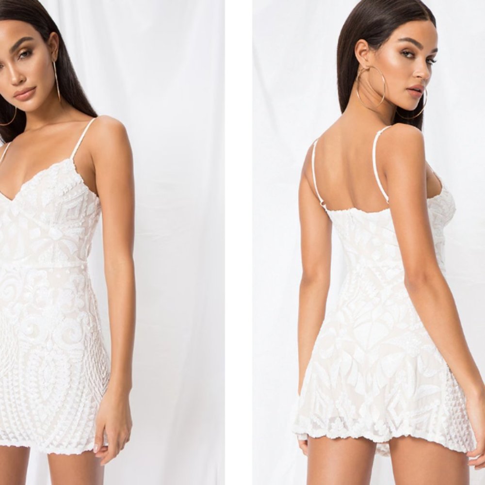 Superdown White Sequin Tiff Mini Dress